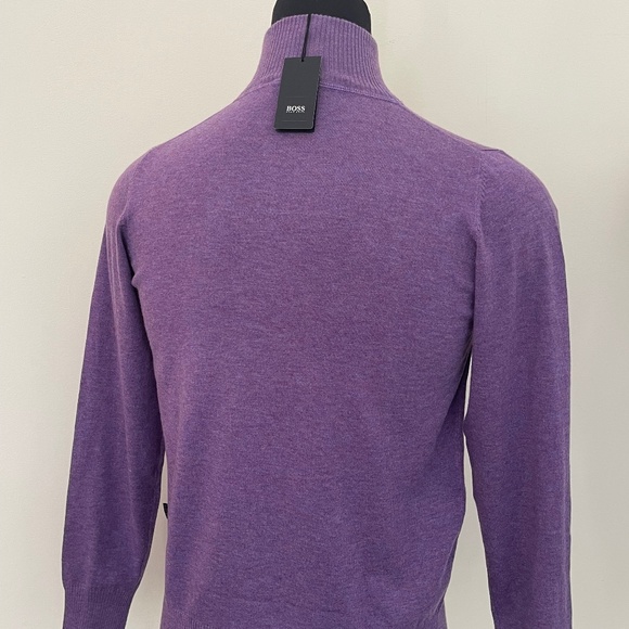 New Hugo Boss Sweater Half Zip Buttons Purple Wool Pullover Sweater - Picture 3 of 10